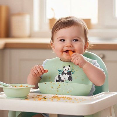 Bavoir silicone panda, bébé tout joyeux