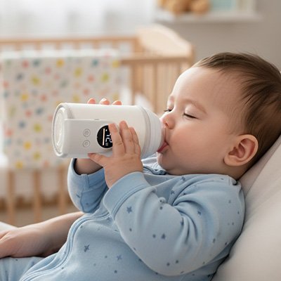 Chauffe biberon blanc, bébé bois son lait tranquillement