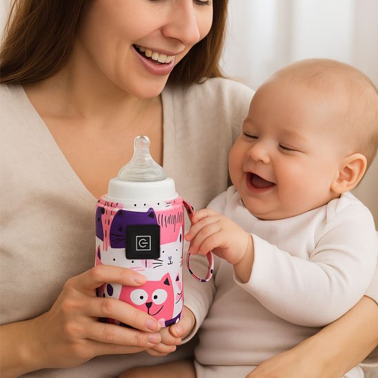 Chauffe biberon portable, bébé content