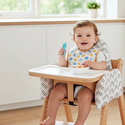 Coussin chaise haute géométrique, bébé joyeux